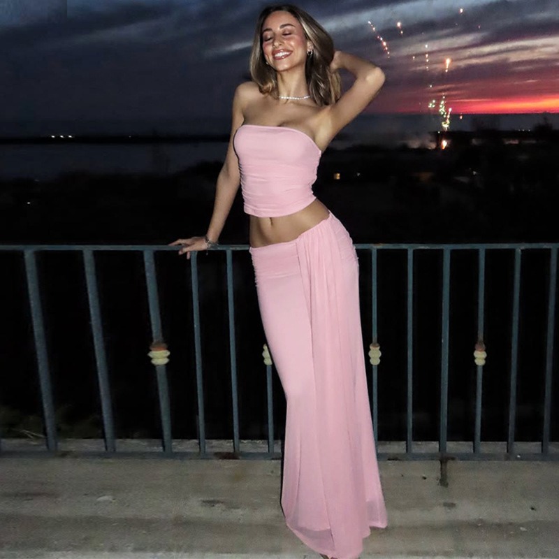 Tuularose Pink Long Dress 2-Pi - Strapless Bra Backless ulasan dan harga