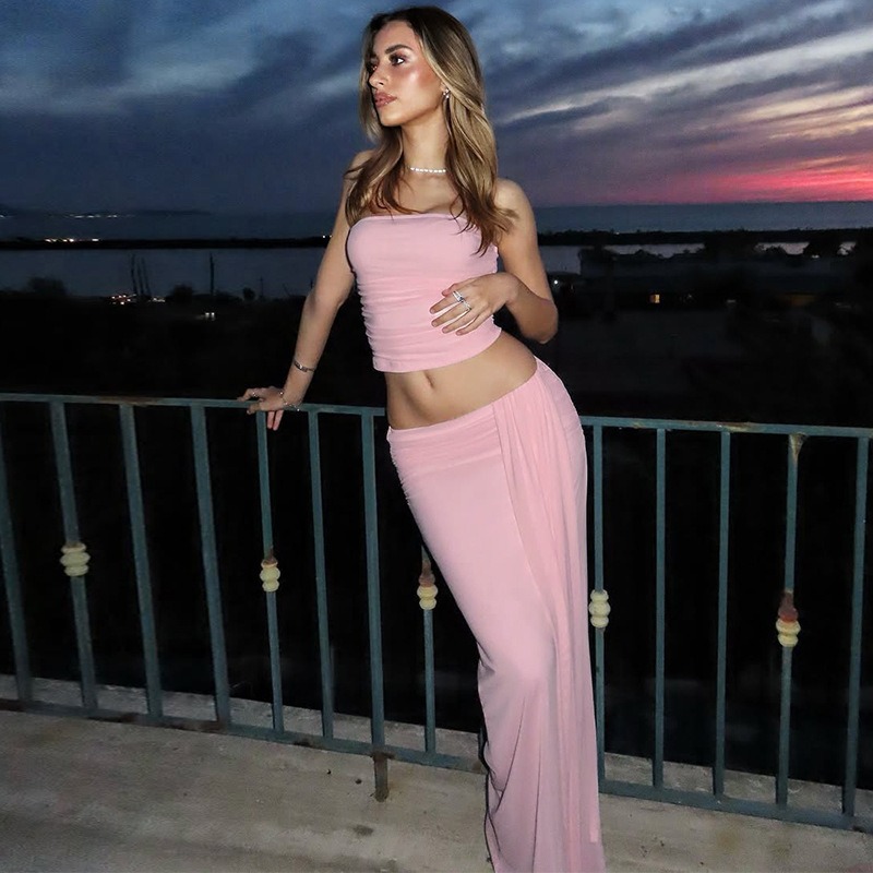 Tuularose Pink Long Dress 2-Pi - Strapless Bra Backless ulasan dan harga