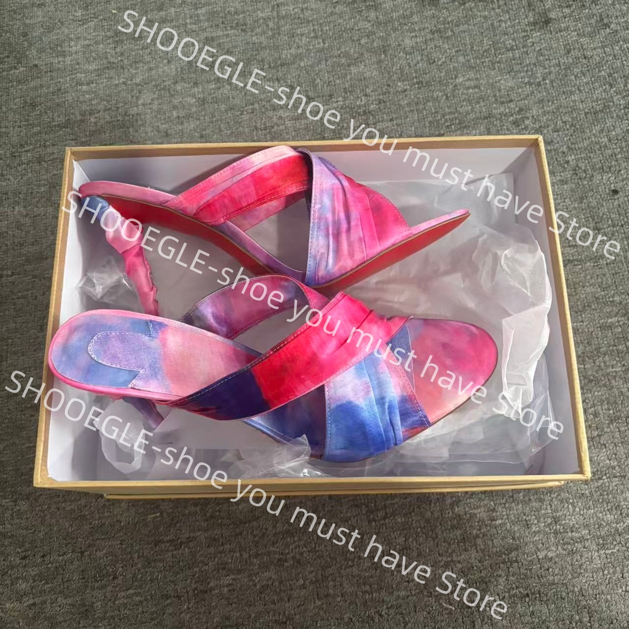 Women's Pink-Blue Tie-Dye Sati - Slip Dress Satin ulasan dan harga