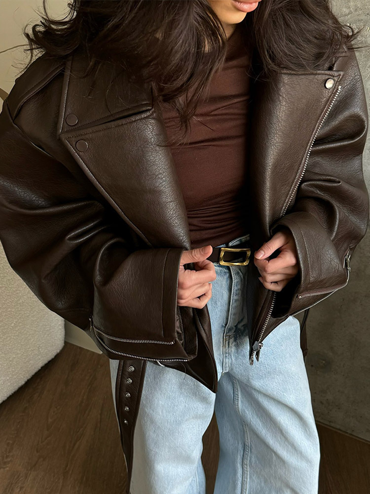 With Belt Leather Jacket Coat  - Corset Waist Cinch ulasan dan harga