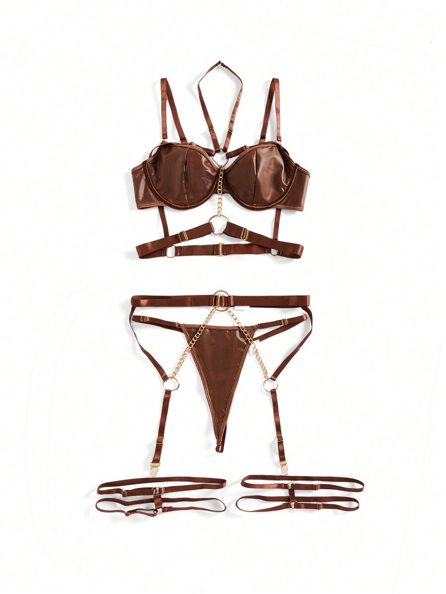 Patent Leather Underwire Bra A - Garter Belt Set ulasan dan harga